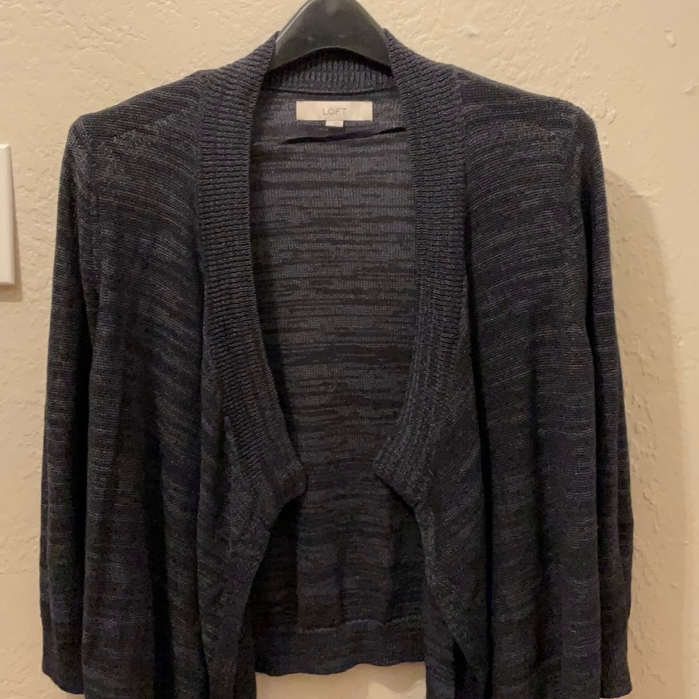 LOFT- Light weight sweater with waterfall front design. Dark Blue. Size …